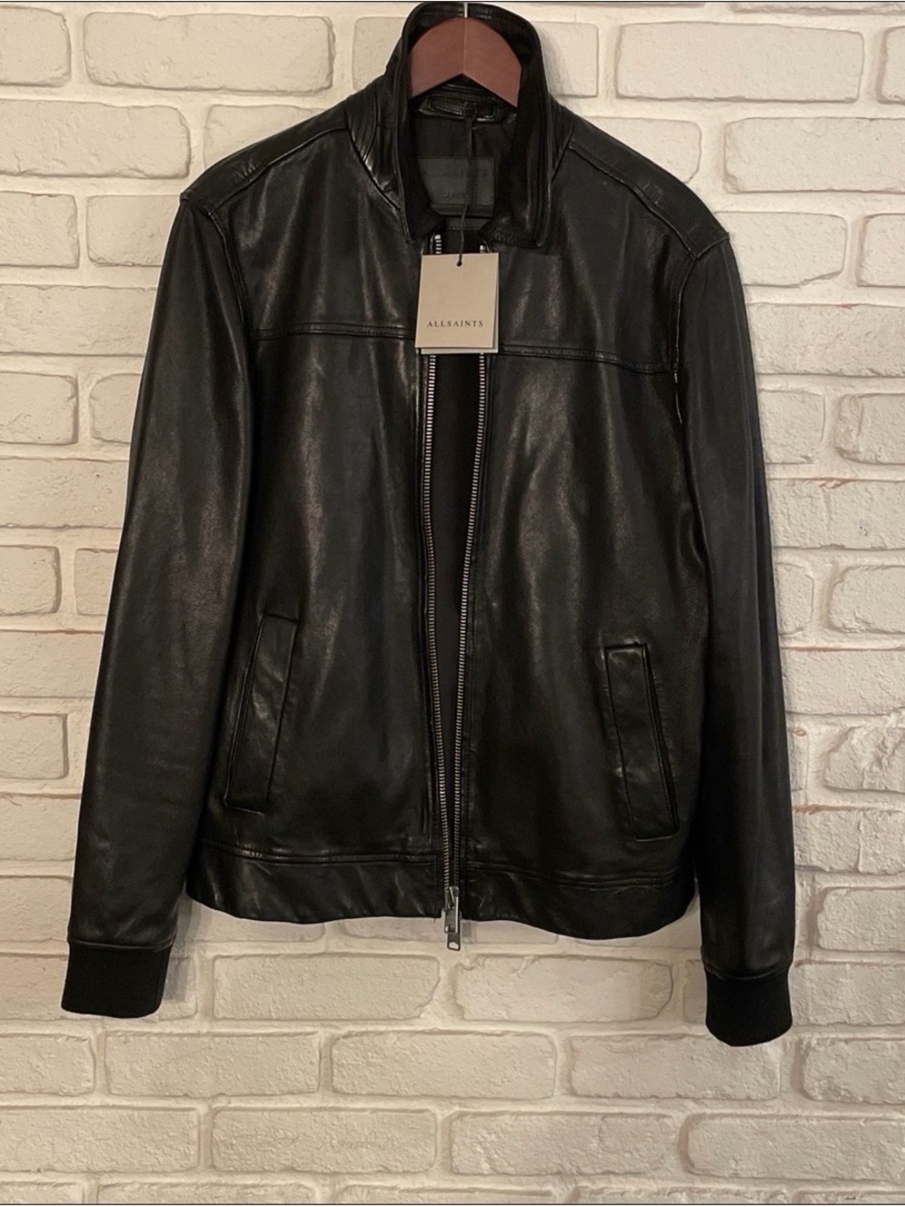 AllSaints Men’s Black Leather Bomber Jacket